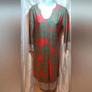 Tracy Negoshian Dress, Long Sleeve Midi Knee A-line Vibrant Colorful Pink Green
